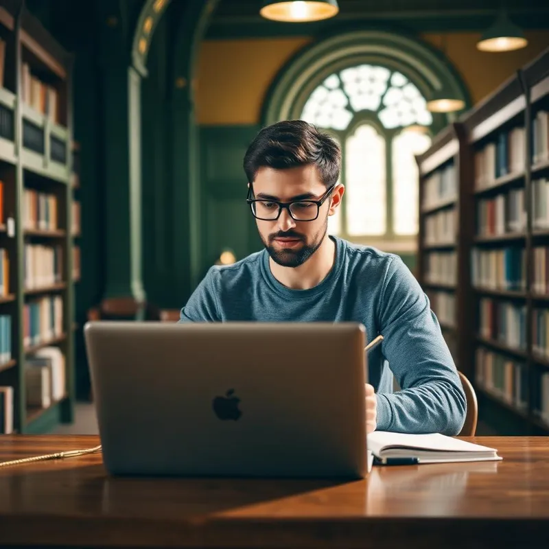 An adult using a public library computer to work on a job application.